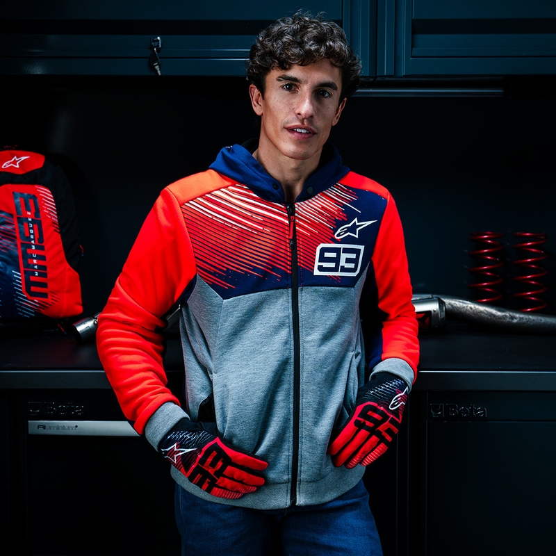 Колекция Alpinestars Chrome V2 Sport Hoodie MM93 светло сиво-синьо-флуо червено
