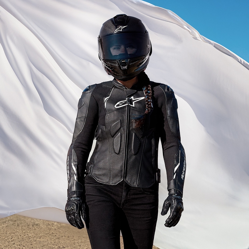Дамско кожено мотоциклетно яке Alpinestars Stella Dusk черно-бяло