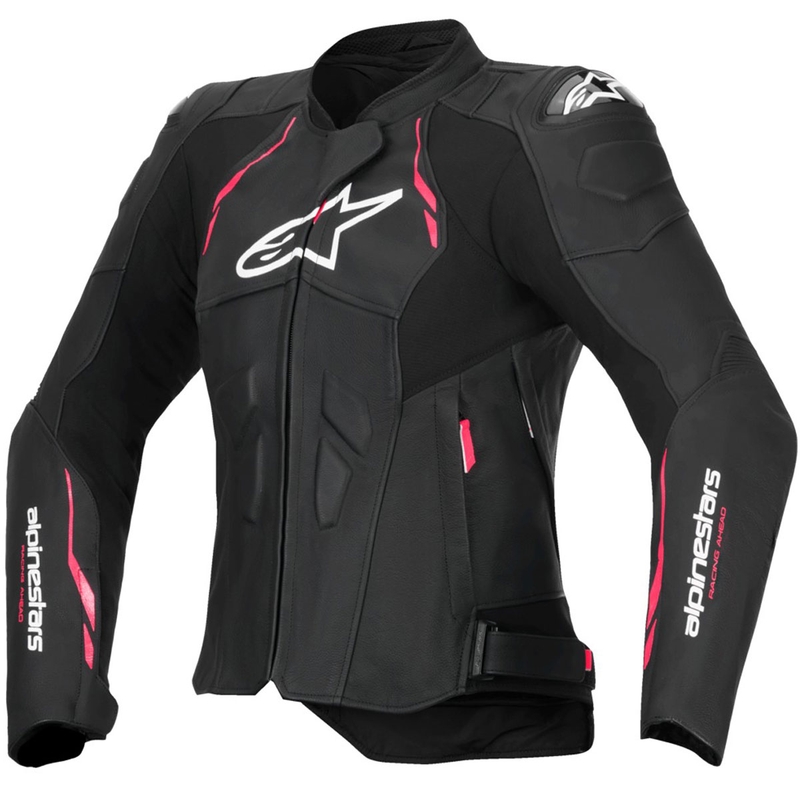 Дамско кожено моторно яке Alpinestars Stella Dusk черно-розово-бяло