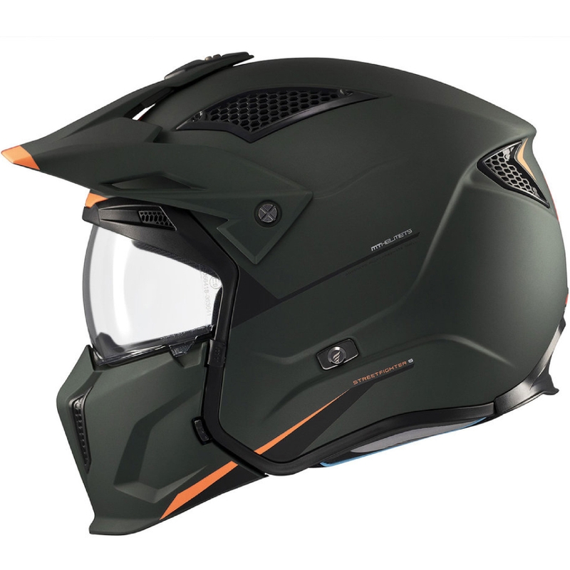 Отворен лицев шлем с маска MT Streetfighter SV S Solid A6 матово зелен с иридиев визьор