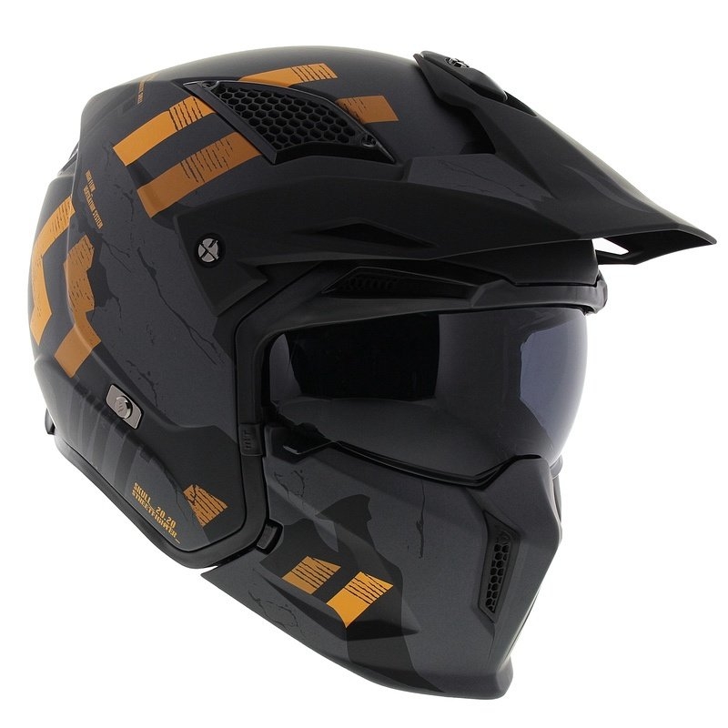 Отворен лицев шлем с маска MT Streetfighter SV S Skull A12 сиво-оранжев с иридиев визьор