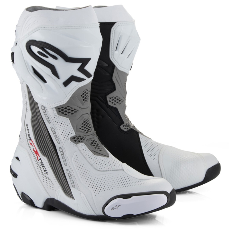 Мотоциклетни ботуши Alpinestars Supertech R Vented, бяло-светлосиво-черно