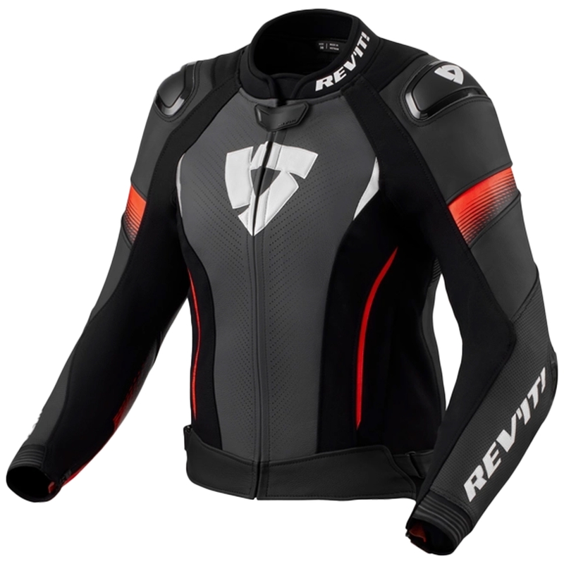 Дамско кожено мотоциклетно яке Revit Xena 4 Pro Black-Fluo Red