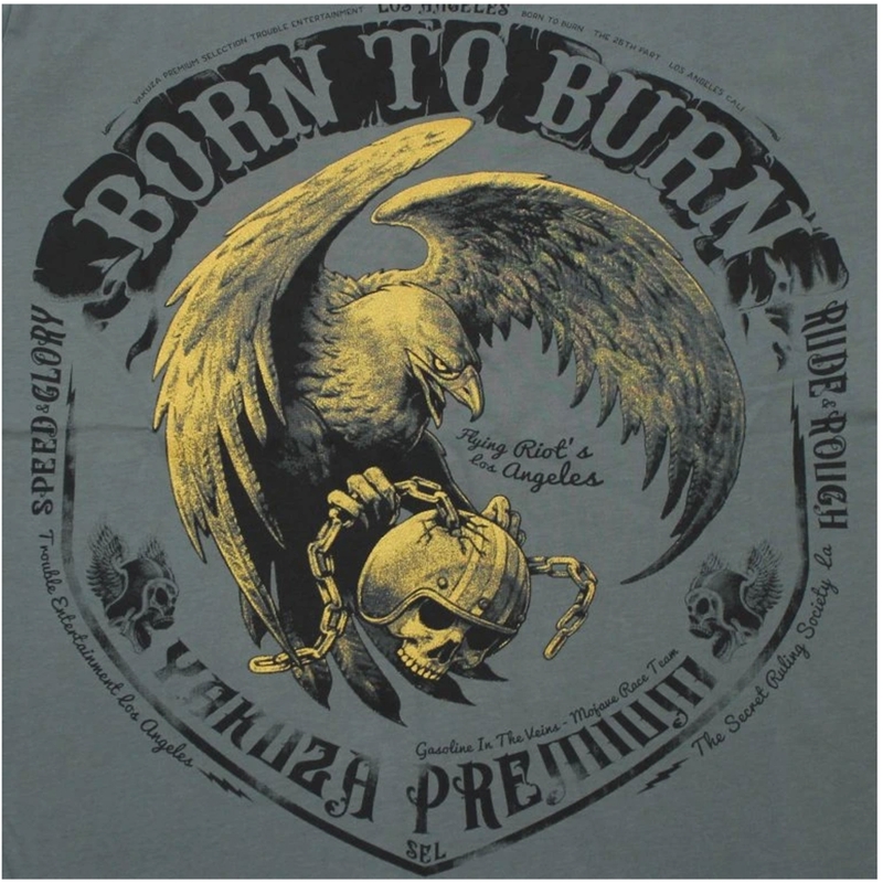 Тениска Yakuza Premium Born To Burn Flying Riots Los Angeles в маслинено зелено
