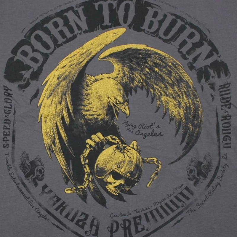 Тениска Yakuza Premium Born To Burn Flying Riots Los Angeles, тъмносива