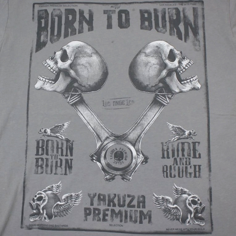 Тениска Yakuza Premium Rude and Rough Born to Burn - сива, Лос Анджелис