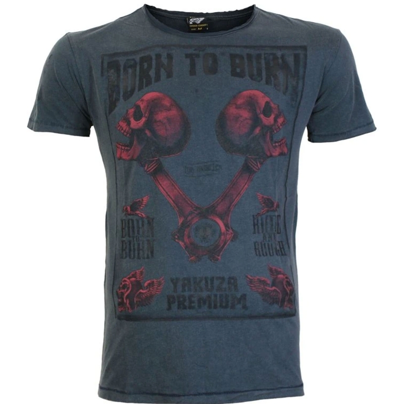 Тениска Yakuza Premium Rude and Rough Born to Burn - синя в Лос Анджелис