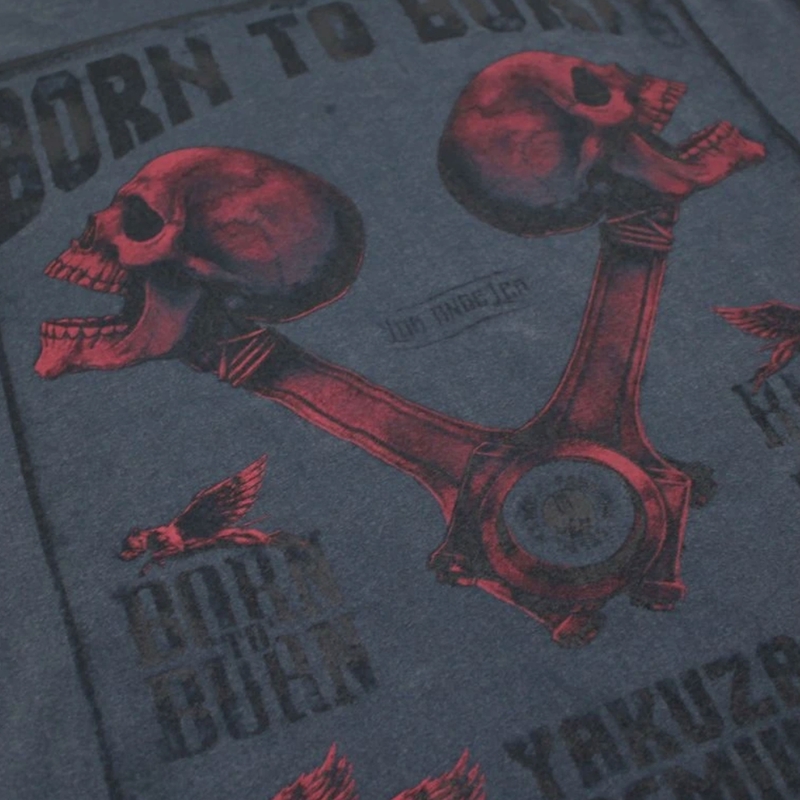 Тениска Yakuza Premium Rude and Rough Born to Burn - синя в Лос Анджелис