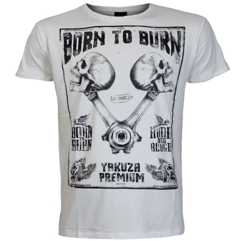 Тениска Yakuza Premium Rude and Rough Born to Burn - бяла, Лос Анджелис