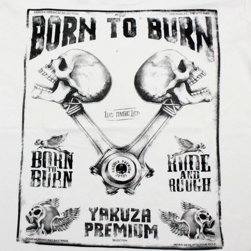 Тениска Yakuza Premium Rude and Rough Born to Burn - бяла, Лос Анджелис