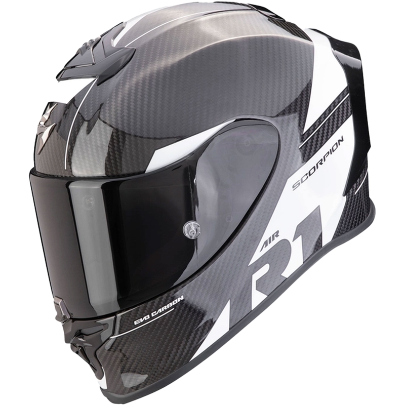 Интегрална каска Scorpion EXO-R1 EVO Carbon Air Rally черно-бяла разпродажба