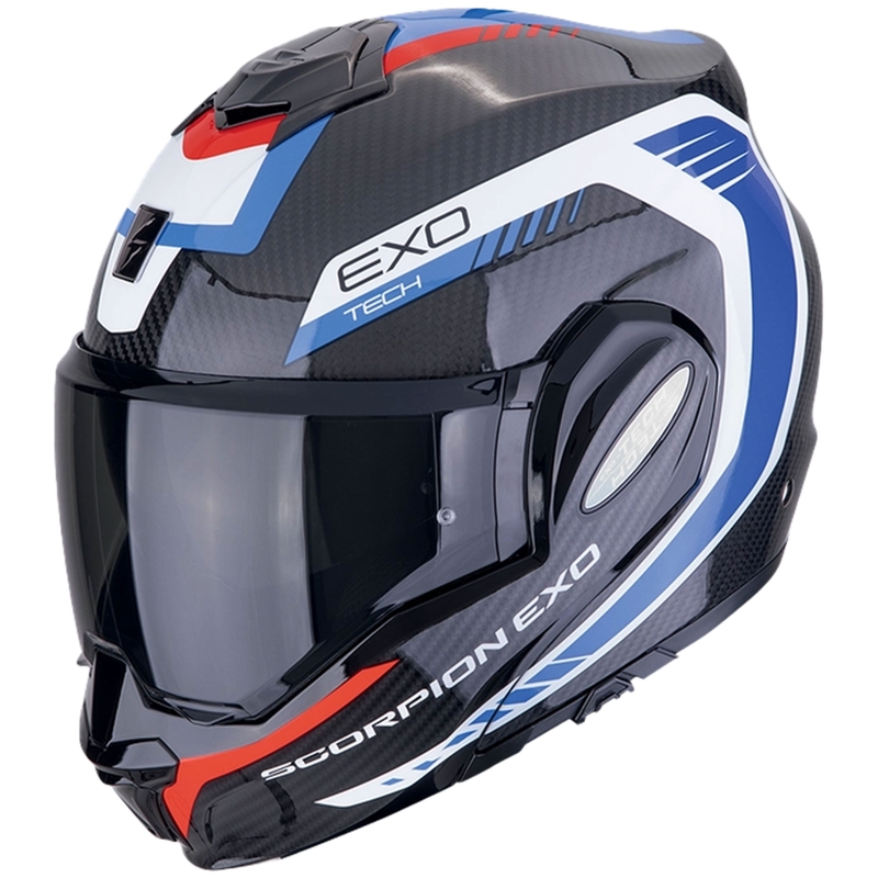 Сгъваема мотоциклетна каска Scorpion EXO-TECH EVO CARBON COSY черно-синьо-червена
