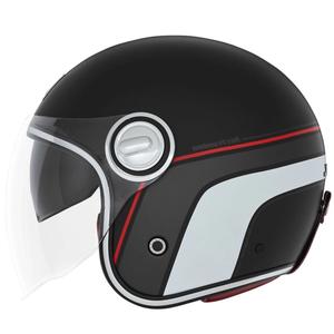 Отворена мотоциклетна каска NOX PREMIUM Heritage матова черно-червено-бяла