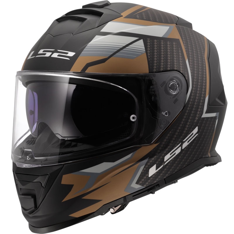 LS2 FF800 Storm II Tracker каска за мотоциклет с пълно лице, черно-златна