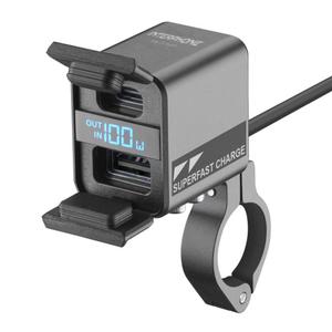 Interphone USB-C, USB-A зарядно устройство с функция за зареждане на мотоциклетна батерия, черно