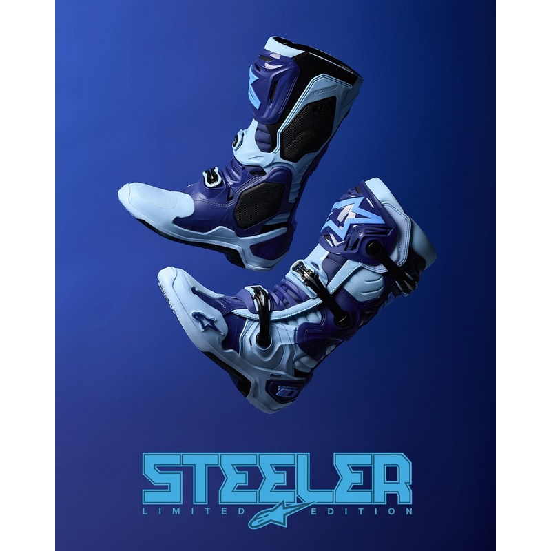 Мотоциклетни ботуши Alpinestars Tech 10 Limited Edition Steelers, синьо-светло сини