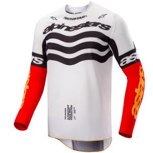 Мотокрос фланелка Alpinestars Techstar, лимитирана серия, тъмно черно-бяло-флуоресцентно червено-оранжево