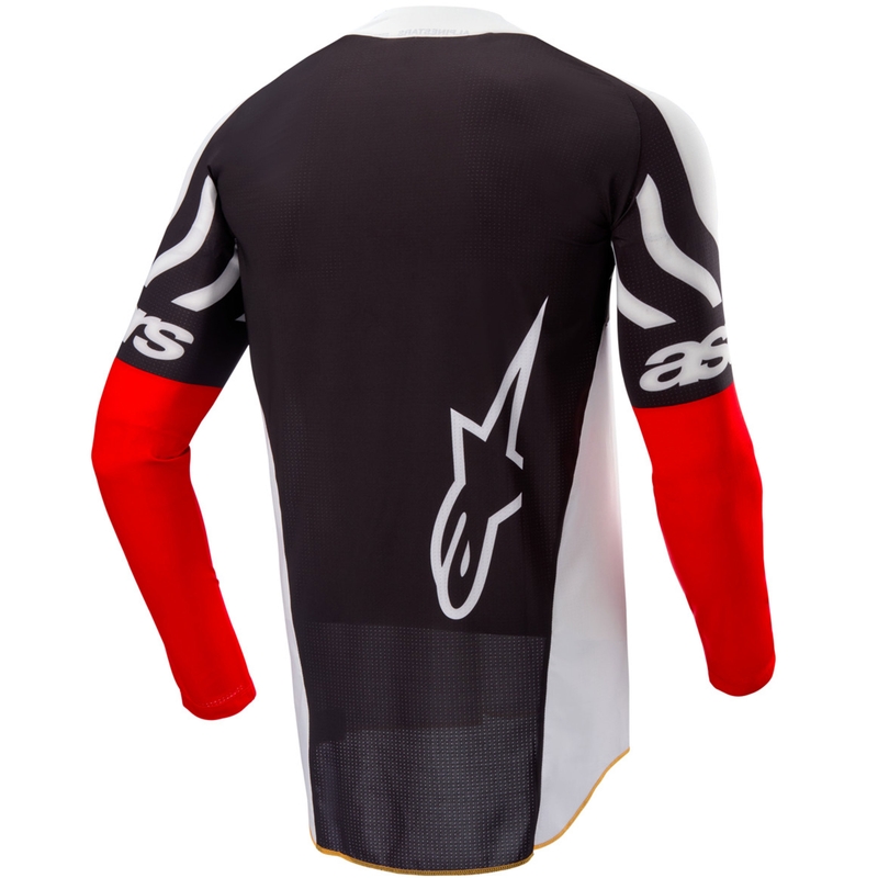 Мотокрос фланелка Alpinestars Techstar, лимитирана серия, тъмно черно-бяло-флуоресцентно червено-оранжево