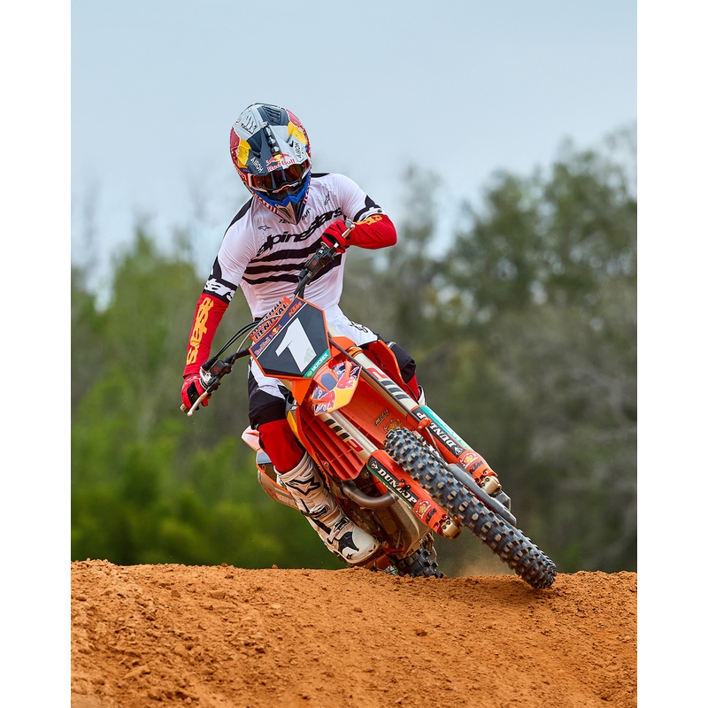 Мотокрос фланелка Alpinestars Techstar, лимитирана серия, тъмно черно-бяло-флуоресцентно червено-оранжево