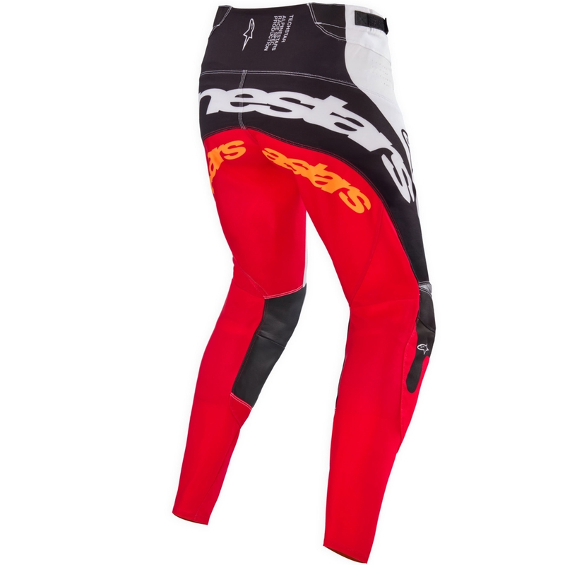 Мотокрос панталони Alpinestars Techstar, лимитирана серия, тъмно черно-бяло-флуоресцентно червено-оранжево