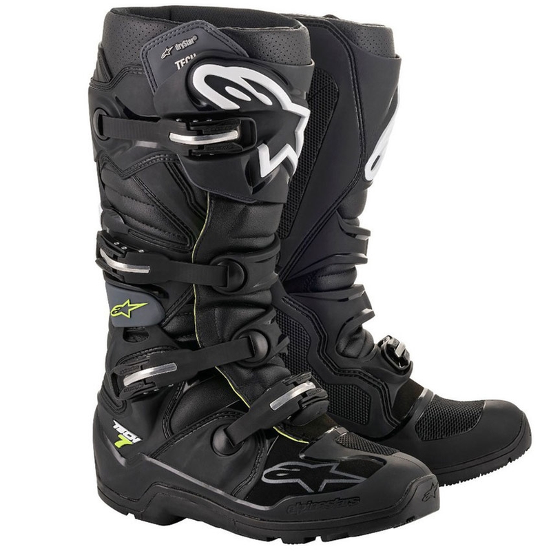 Мотоциклетни ботуши Alpinestars Tech 7 Enduro Drystar, черно-сиво-флуоресцентно жълто