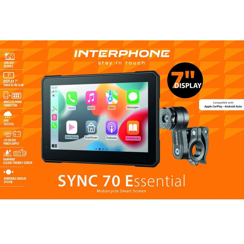 Interphone SYNC70 ESSENTIAL Apple CarPlay и Android Auto дисплей за мотоциклети
