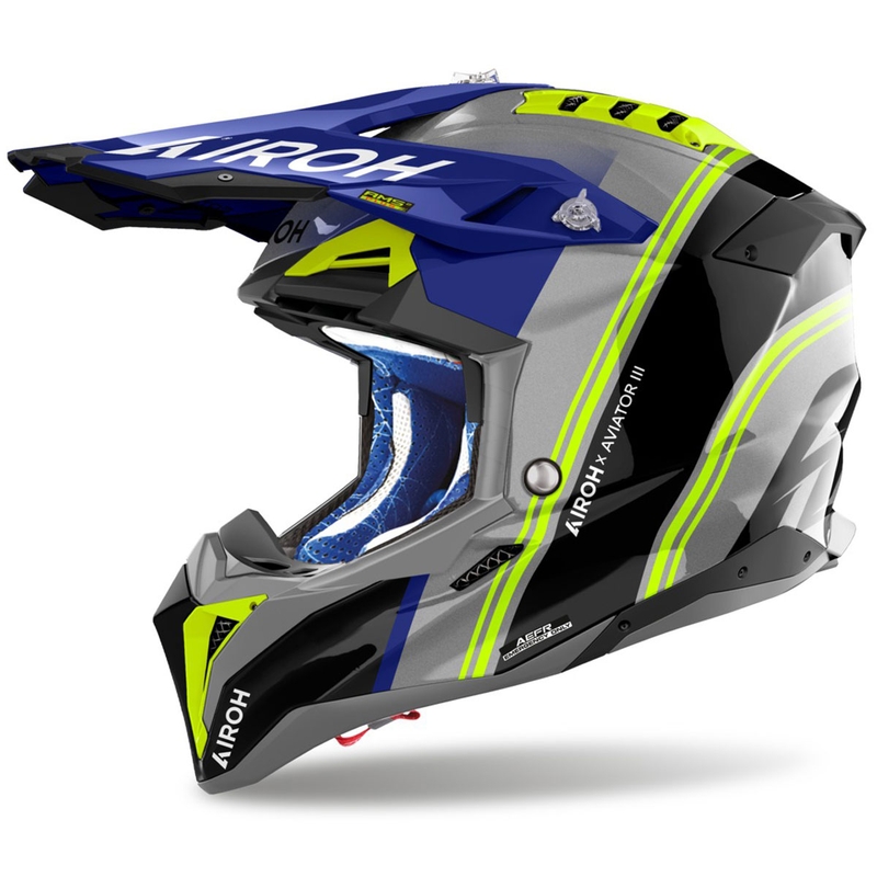 Мотокрос каска Airoh Aviator 3 Hima синьо гланцирана