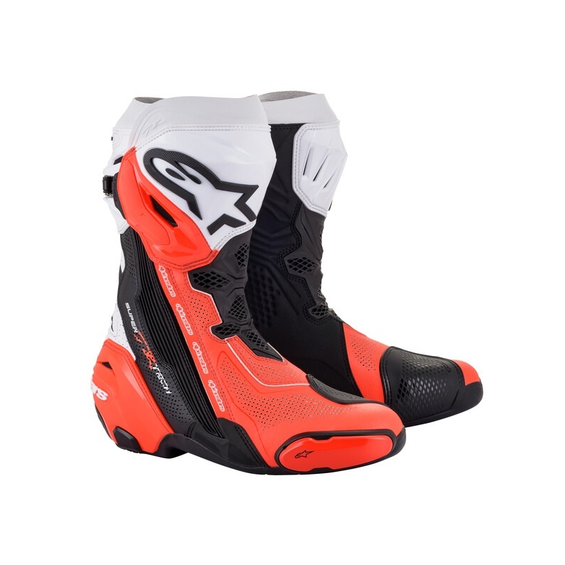 Мотоциклетни ботуши Alpinestars Supertech R Vented черно-бяло-флуоресцентно червено - II. качество