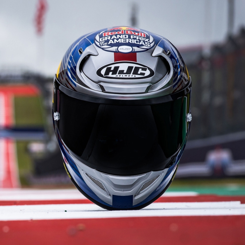 Мотоциклетна каска с пълно лице HJC RPHA 12 Red Bull Austin GP II MC21 синьо-сива