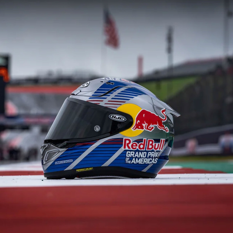 Мотоциклетна каска с пълно лице HJC RPHA 12 Red Bull Austin GP II MC21 синьо-сива