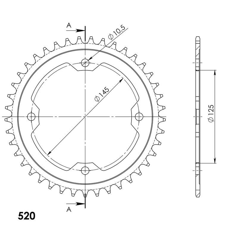 Řetězová rozeta SUPERSPROX černý 40 zubů, 520
