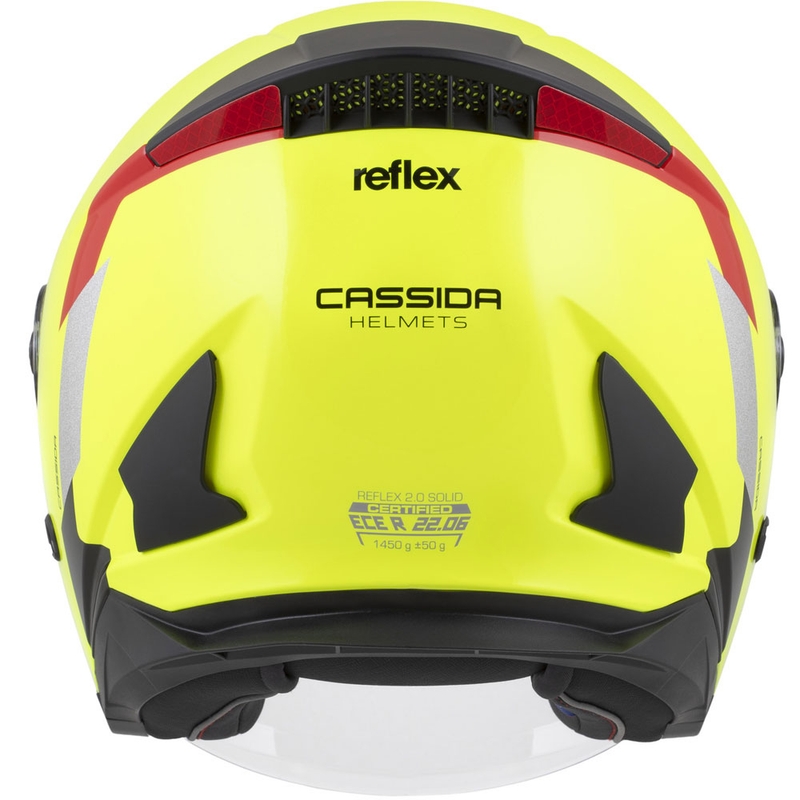 Cassida Reflex 2.0 Предпазна каска за мотоциклет с отворено лице, флуоресцентно жълто-червено-сиво-отразително сребристо