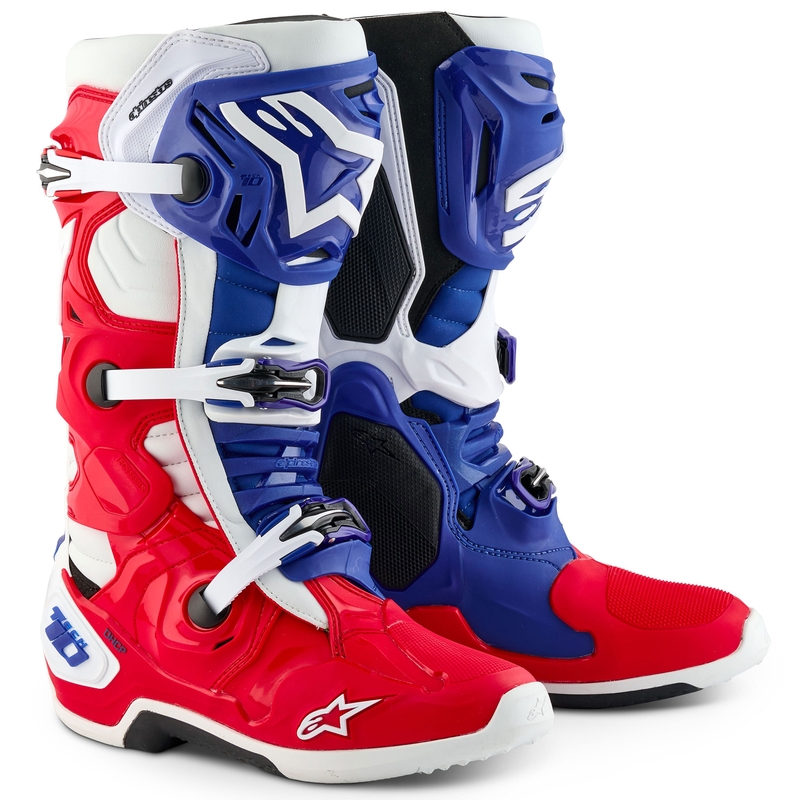 Мотоциклетни ботуши Alpinestars Tech 10 Limited Edition FORTITUDE, бяло-синьо-червено