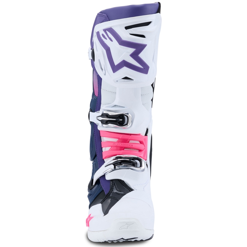 Мотоциклетни ботуши Alpinestars Tech 10 бяло-лилаво-синьо-флуоресцентно розово