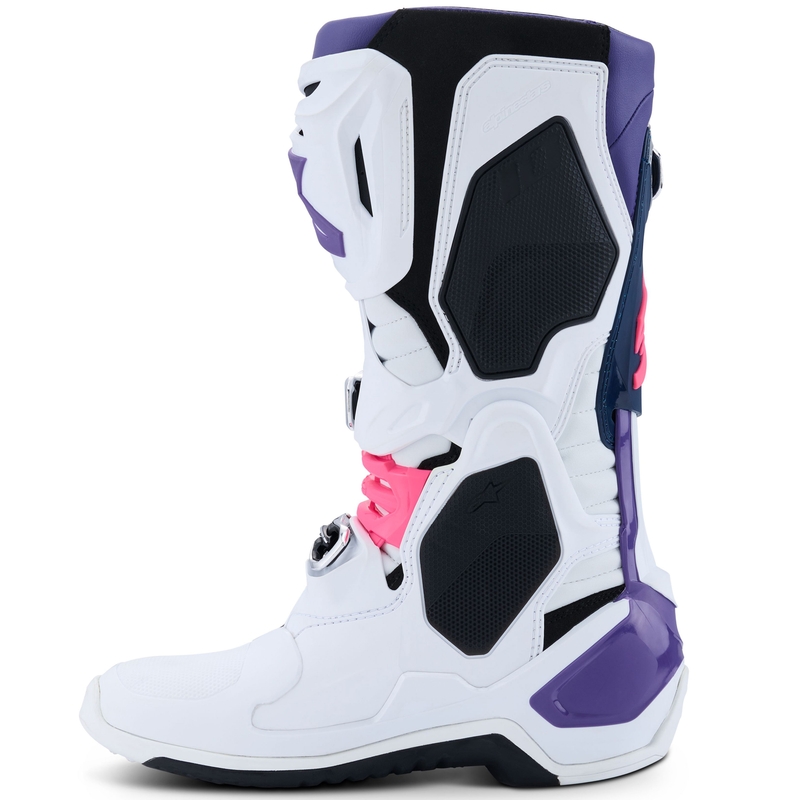 Мотоциклетни ботуши Alpinestars Tech 10 бяло-лилаво-синьо-флуоресцентно розово