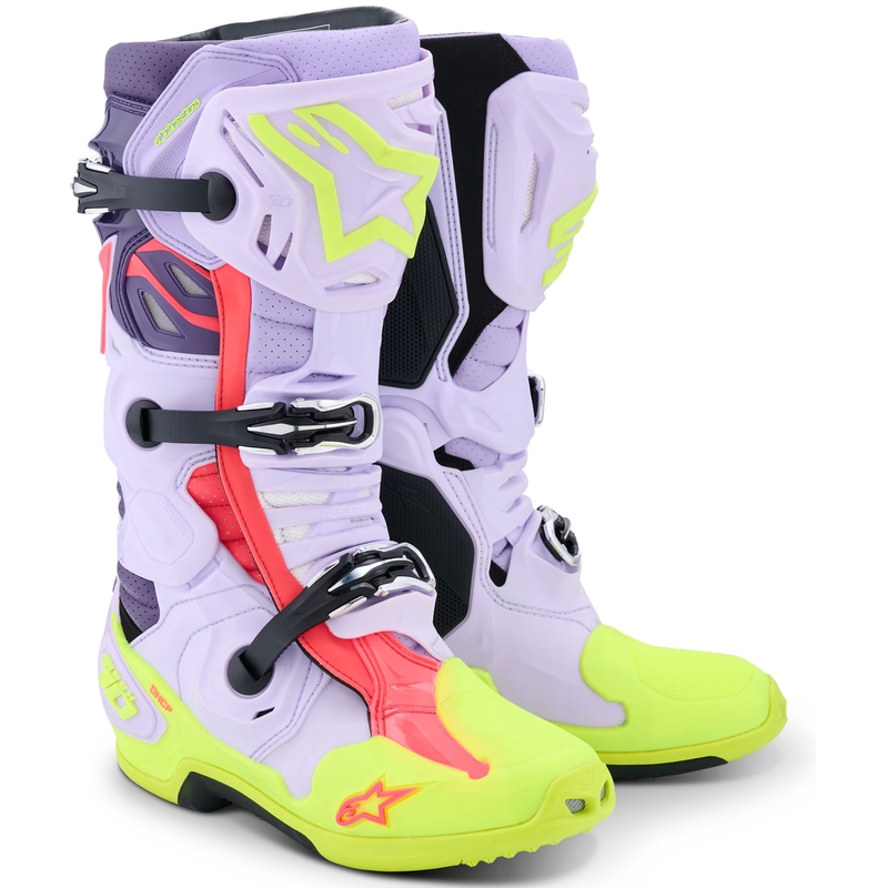 Мотоциклетни ботуши Alpinestars Tech 10 Supervented, лилаво-флуоресцентно жълто-розово
