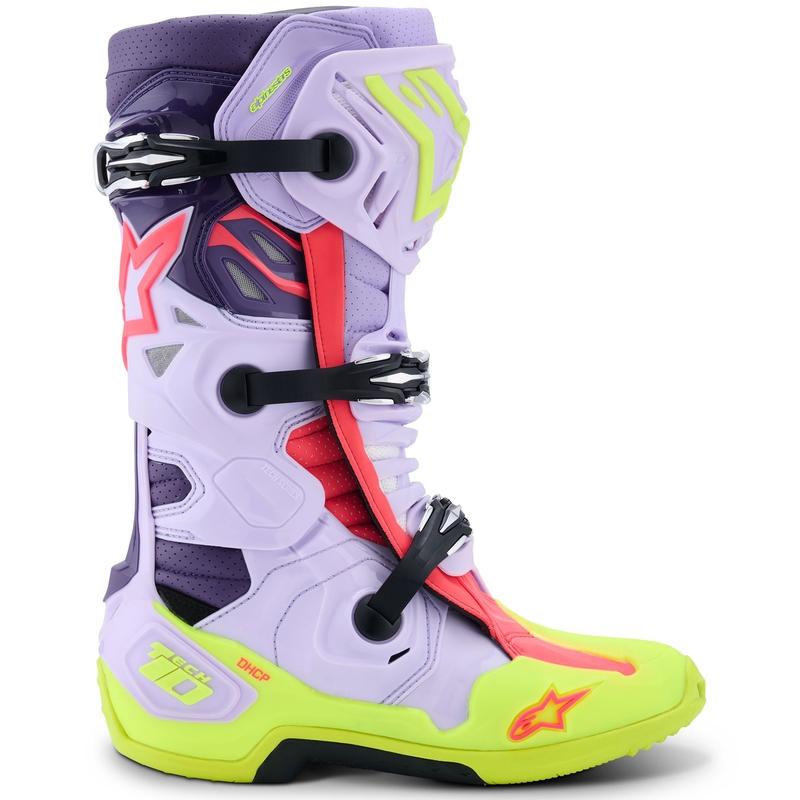Мотоциклетни ботуши Alpinestars Tech 10 Supervented, лилаво-флуоресцентно жълто-розово
