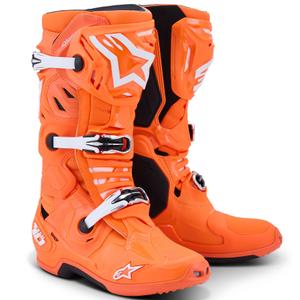Мотоциклетни ботуши Alpinestars Tech 10 Supervented, флуоресцентно оранжево-черно-бели