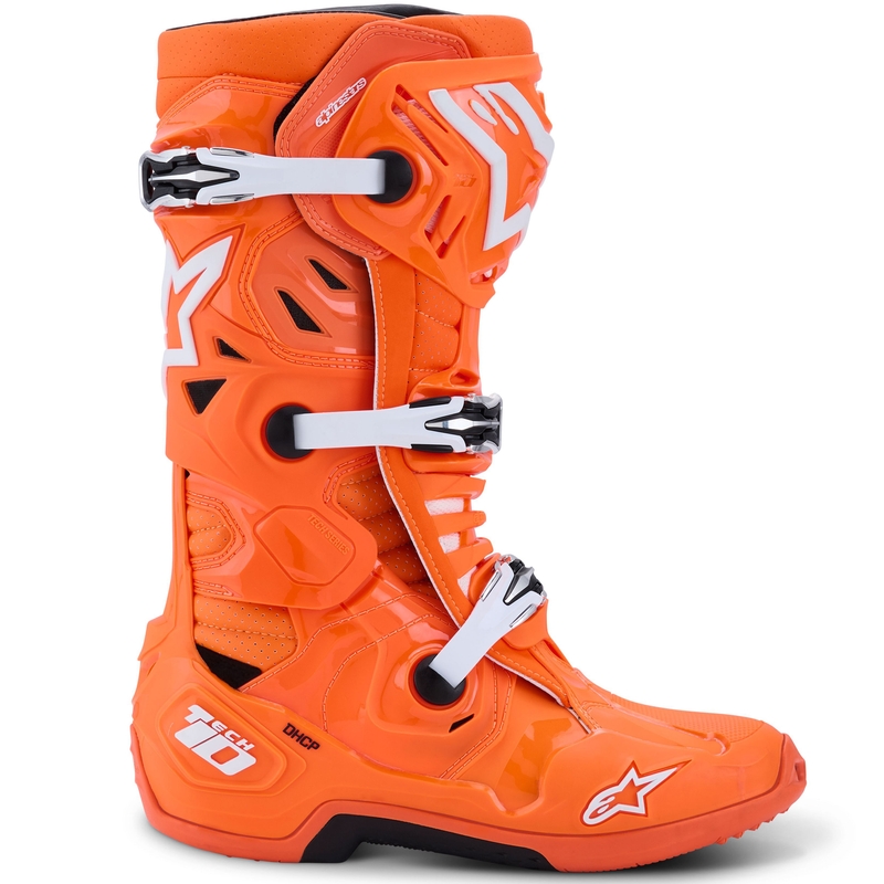 Мотоциклетни ботуши Alpinestars Tech 10 Supervented, флуоресцентно оранжево-черно-бели