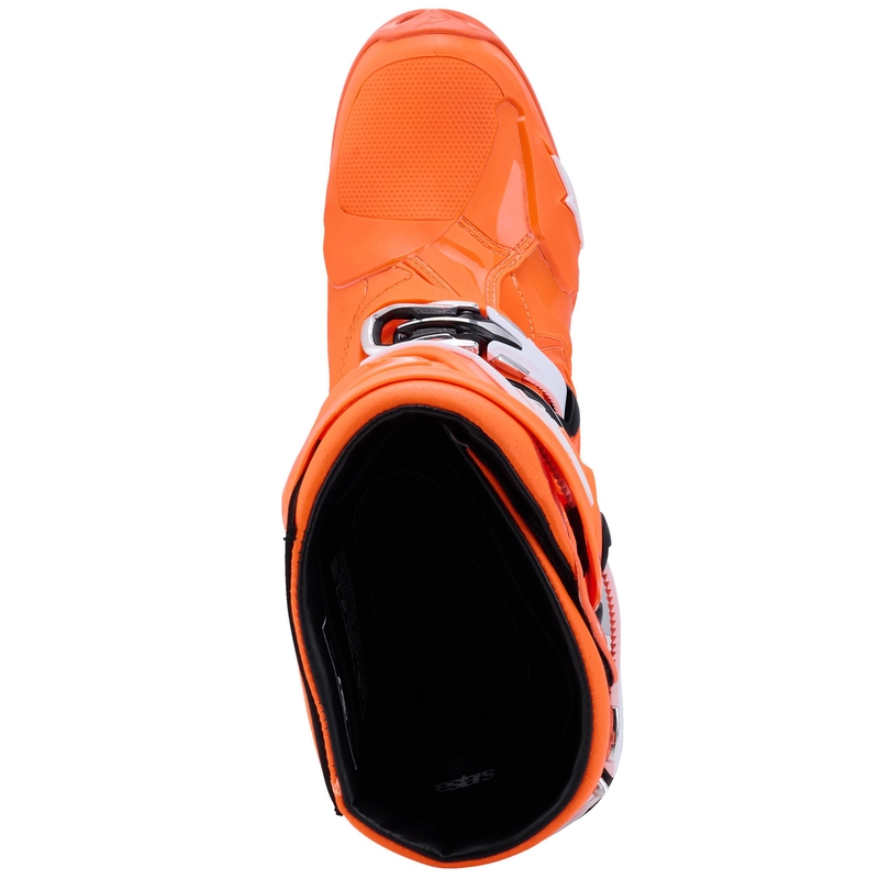 Мотоциклетни ботуши Alpinestars Tech 10 Supervented, флуоресцентно оранжево-черно-бели