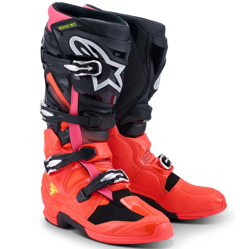 Мотоциклетни ботуши Alpinestars Tech 7 черно-флуоресцентно червено-флуоресцентно розово