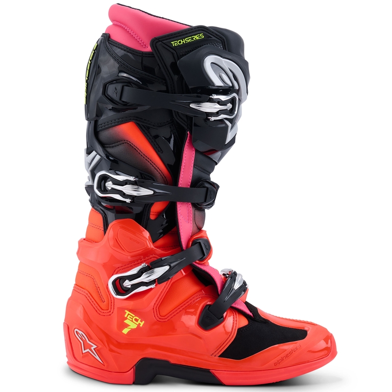 Мотоциклетни ботуши Alpinestars Tech 7 черно-флуоресцентно червено-флуоресцентно розово