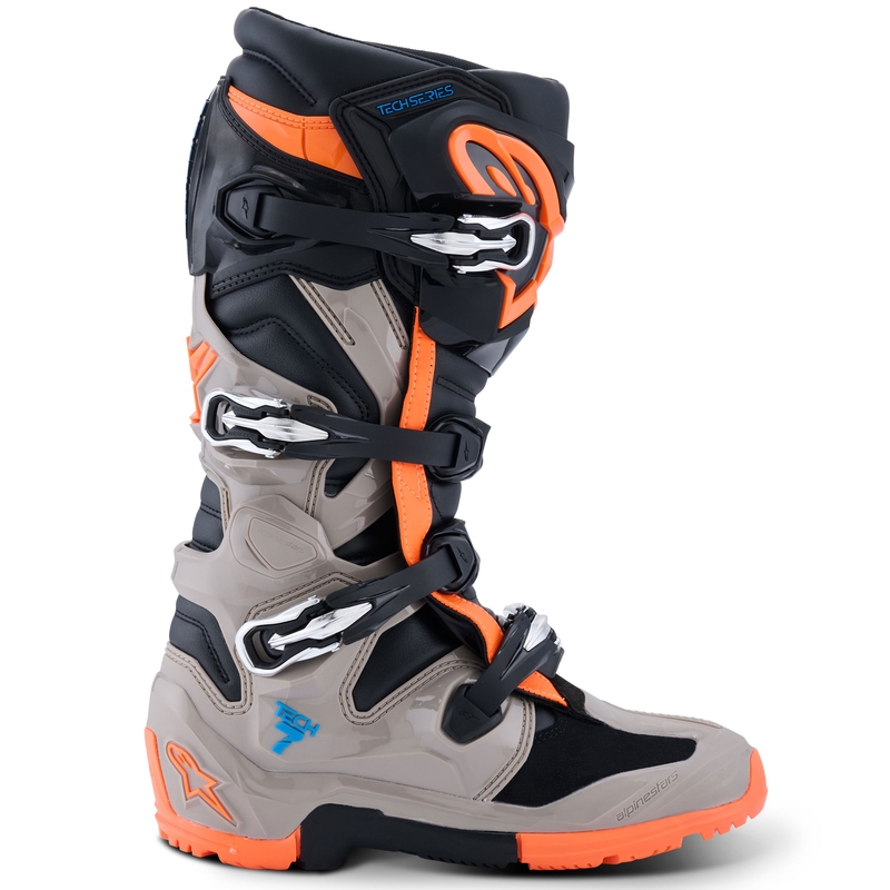 Мотоциклетни ботуши Alpinestars Tech 7 Enduro, черно-тъмносиво-флуоресцентно оранжево