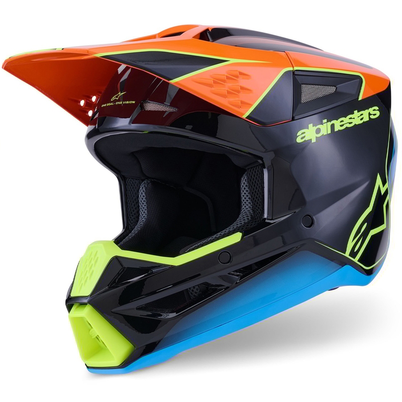Каска за мотокрос Alpinestars S-M3 Fray черно-флуоресцентно оранжево-флуоресцентно жълто-тюркоазено