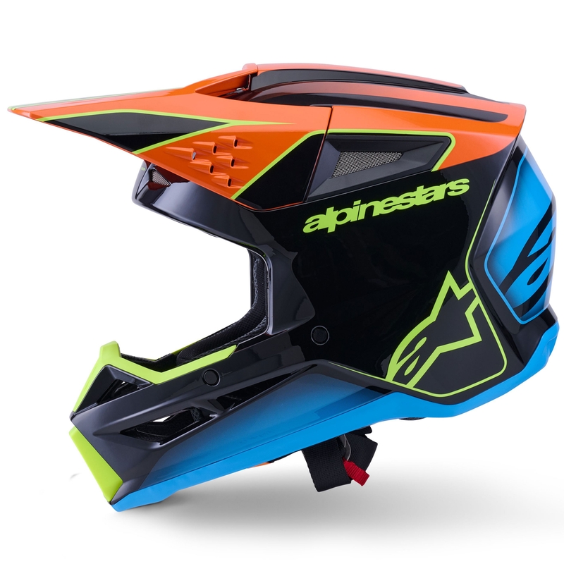 Каска за мотокрос Alpinestars S-M3 Fray черно-флуоресцентно оранжево-флуоресцентно жълто-тюркоазено