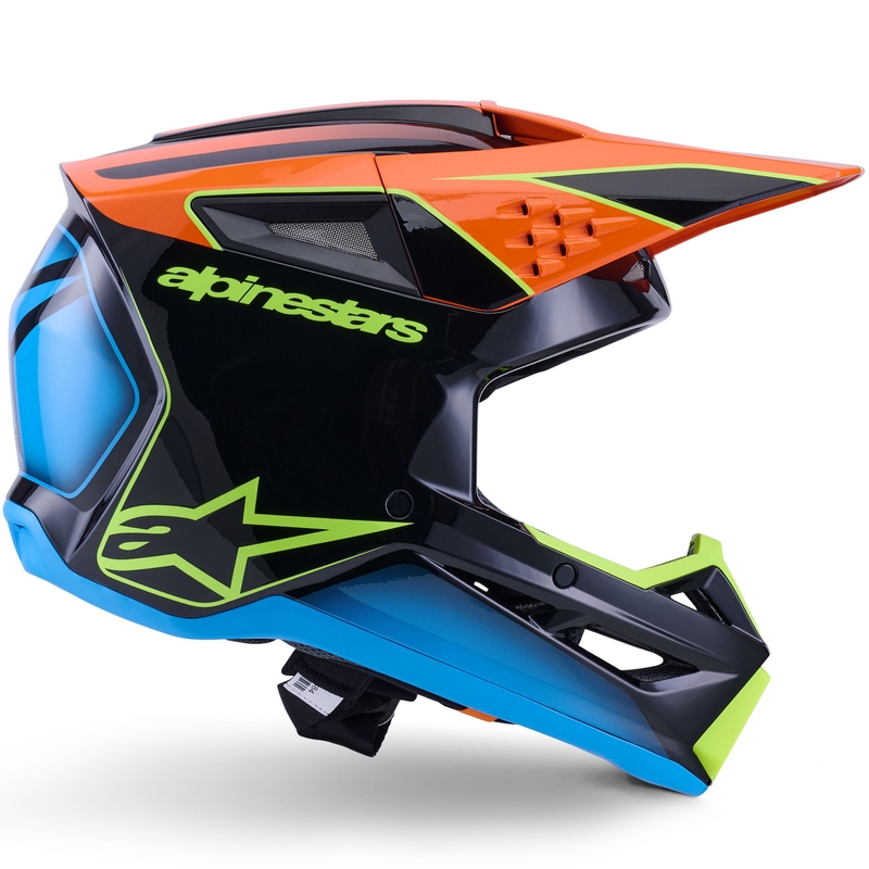 Каска за мотокрос Alpinestars S-M3 Fray черно-флуоресцентно оранжево-флуоресцентно жълто-тюркоазено