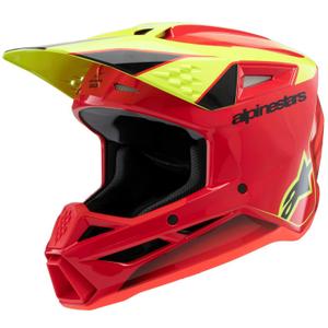 Каска за мотокрос Alpinestars S-M3 Fray, червено-флуоресцентно жълто-черно
