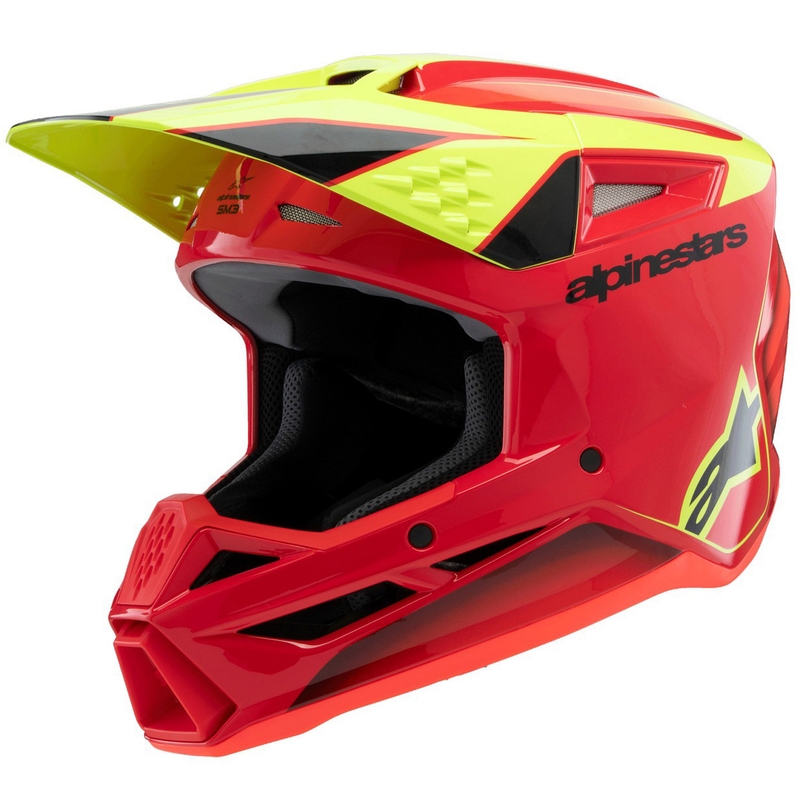 Каска за мотокрос Alpinestars S-M3 Fray, червено-флуоресцентно жълто-черно
