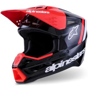 Каска за мотокрос Alpinestars S-M3 Radium, черно-флуоресцентно червено-бяло