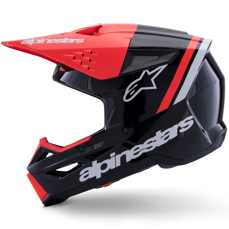 Каска за мотокрос Alpinestars S-M3 Radium, черно-флуоресцентно червено-бяло